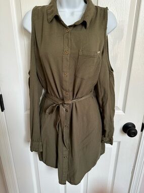 Guess Olive Green cold shoulder shirt Dress